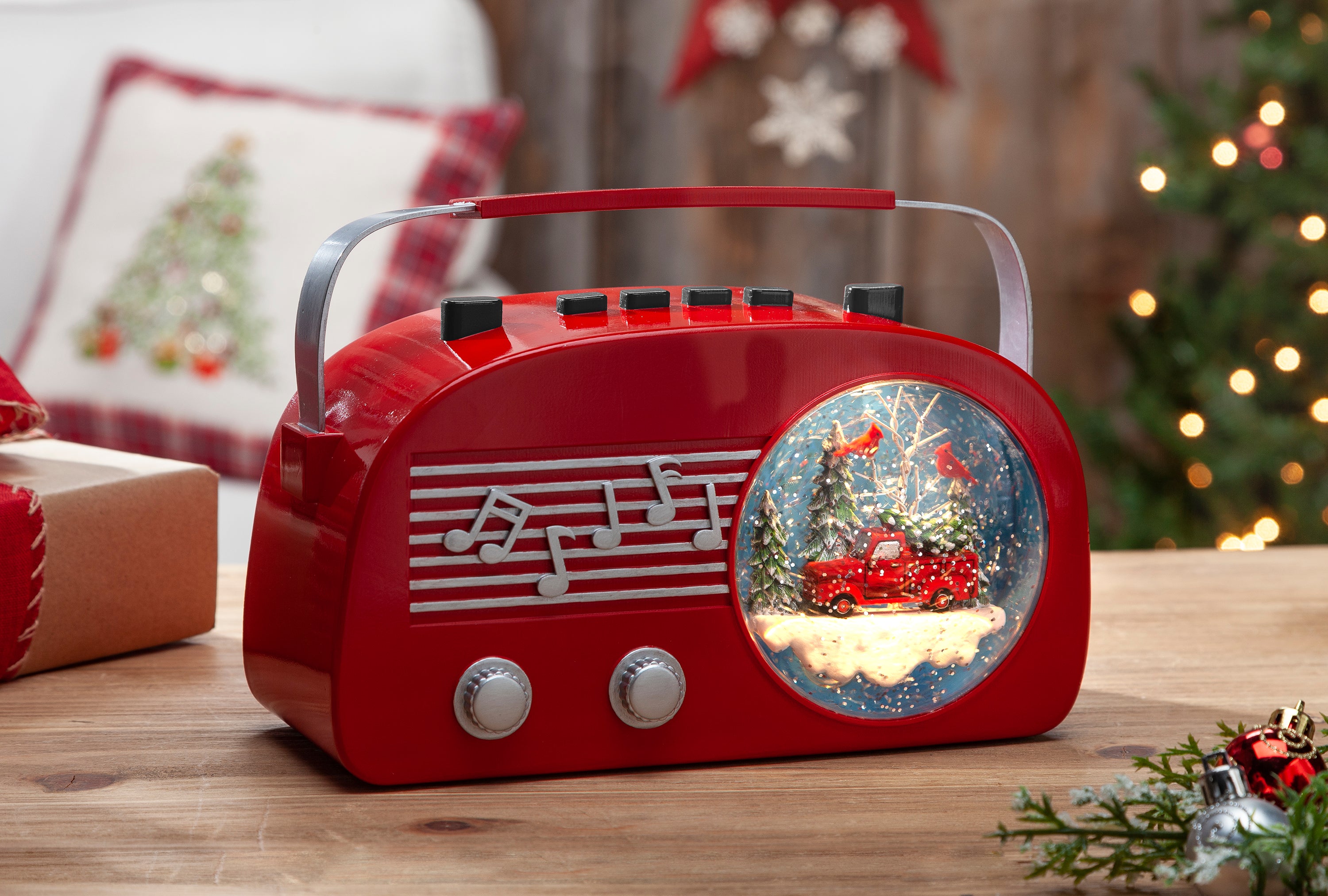 Musical Light Up Red Vintage Christmas Radio Water Globe